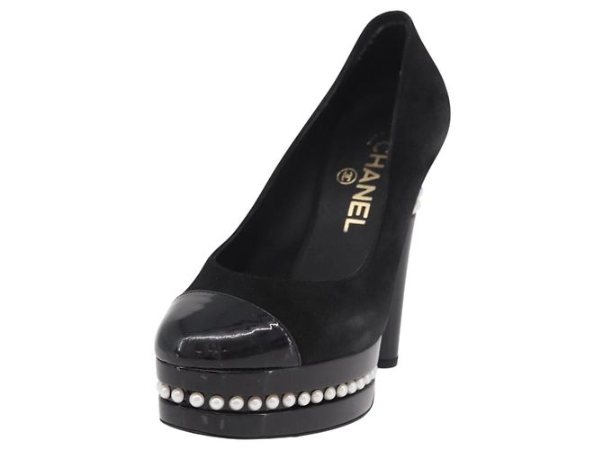 Escarpines CHANEL Pearl Suede 35 1/2 Black CC Auth am11955M Negro - vista 20