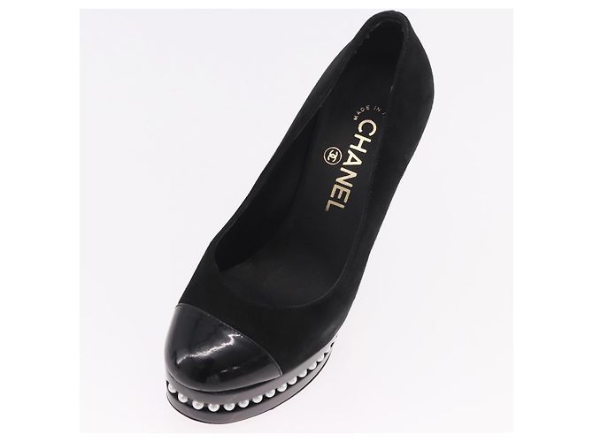 Escarpines CHANEL Pearl Suede 35 1/2 Black CC Auth am11955M Negro - vista 24