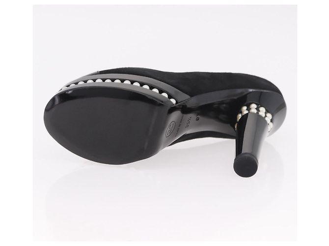 Escarpines CHANEL Pearl Suede 35 1/2 Black CC Auth am11955M Negro - vista 25