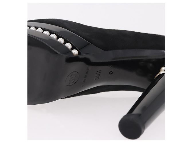 Escarpines CHANEL Pearl Suede 35 1/2 Black CC Auth am11955M Negro - vista 27
