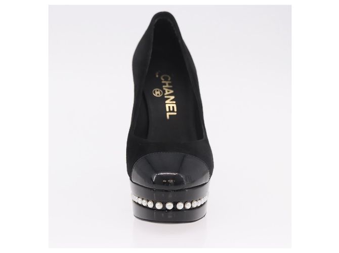Escarpines CHANEL Pearl Suede 35 1/2 Black CC Auth am11955M Negro - vista 29