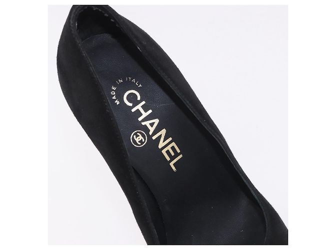 Escarpines CHANEL Pearl Suede 35 1/2 Black CC Auth am11955M Negro - vista 31