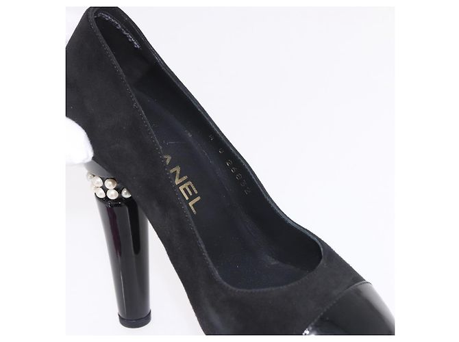 Escarpines CHANEL Pearl Suede 35 1/2 Black CC Auth am11955M Negro - vista 32