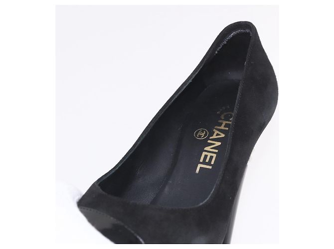 Escarpines CHANEL Pearl Suede 35 1/2 Black CC Auth am11955M Negro - vista 33