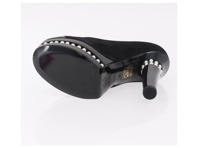 Escarpines CHANEL Pearl Suede 35 1/2 Black CC Auth am11955M Negro - vista 7