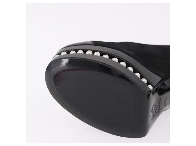 Escarpines CHANEL Pearl Suede 35 1/2 Black CC Auth am11955M Negro - vista 8