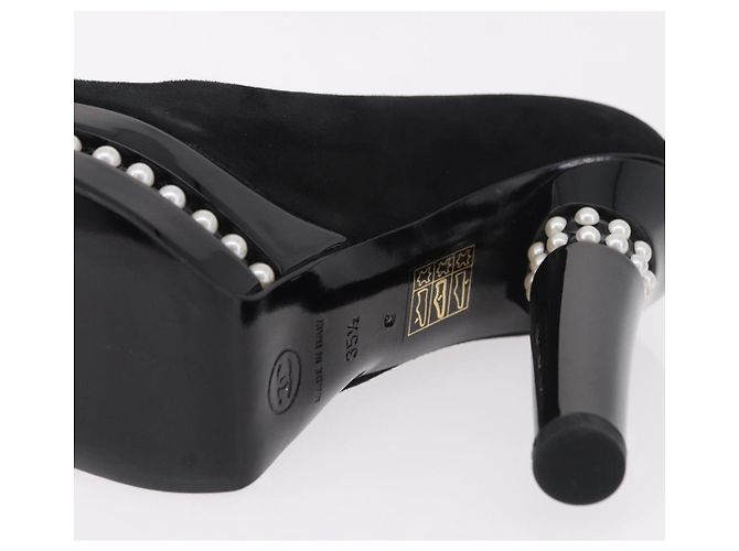 Escarpines CHANEL Pearl Suede 35 1/2 Black CC Auth am11955M Negro - vista 9