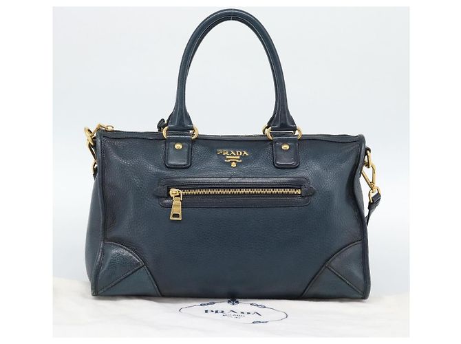 Borsa PRADA in Pelle 2way Blu Oro Auth 187288V D'oro - vista 12