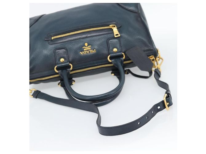 Borsa PRADA in Pelle 2way Blu Oro Auth 187288V D'oro - vista 8