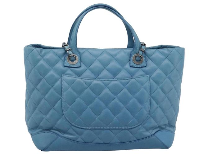 CHANEL Matelasse Chain Shoulder Bag Leather 2way Blue Silver CC Auth 189071M Argento - vista 2
