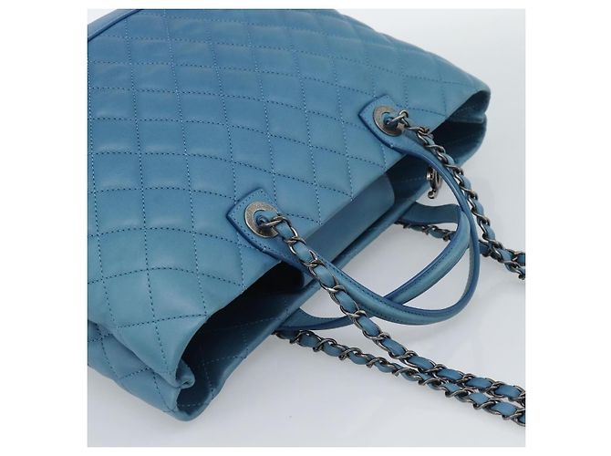 CHANEL Matelasse Chain Shoulder Bag Leather 2way Blue Silver CC Auth 189071M Argento - vista 6
