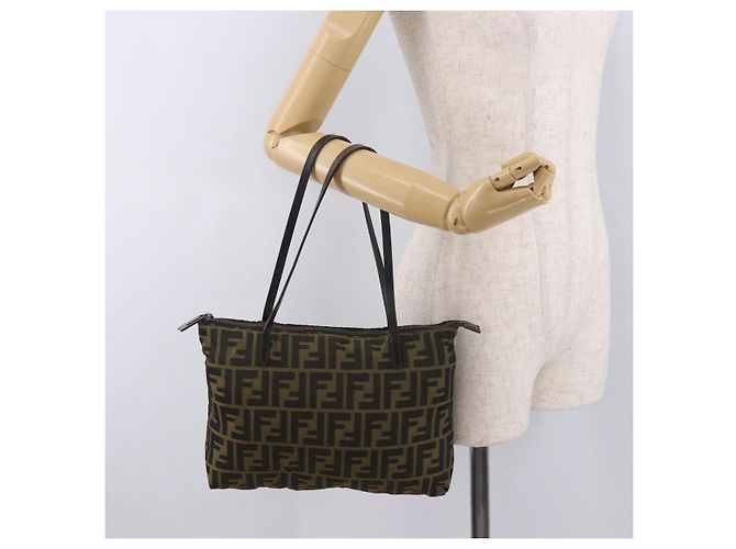 Borsa Tote FENDI Zucca Canvas Nero Marrone Auth 188232 - vista 22