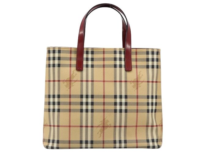 Borsa Tote BURBERRY Nova Check in PVC e pelle beige argento Auth 187812A - vista 13