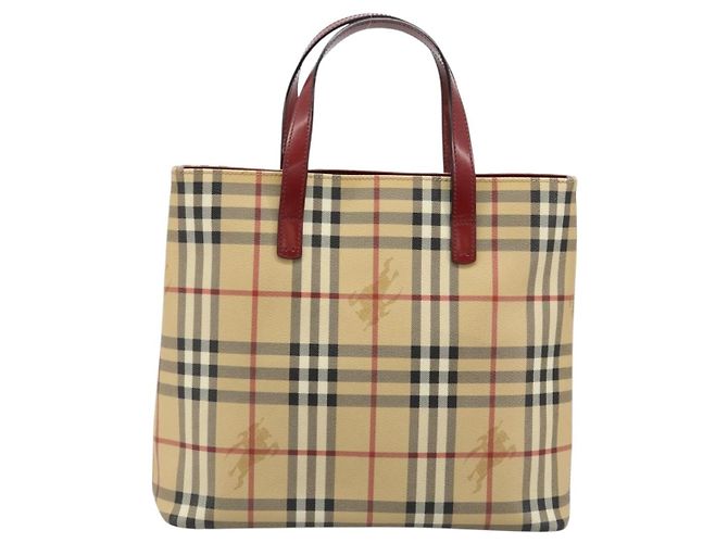 Borsa Tote BURBERRY Nova Check in PVC e pelle beige argento Auth 187812A - vista 2