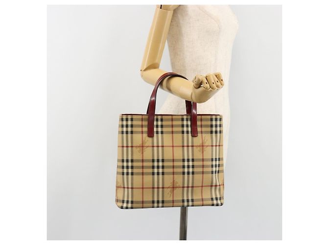 Borsa Tote BURBERRY Nova Check in PVC e pelle beige argento Auth 187812A - vista 21
