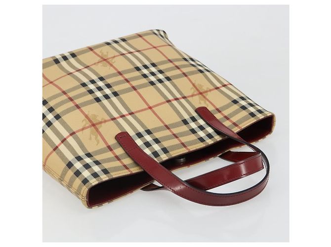 Borsa Tote BURBERRY Nova Check in PVC e pelle beige argento Auth 187812A - vista 6
