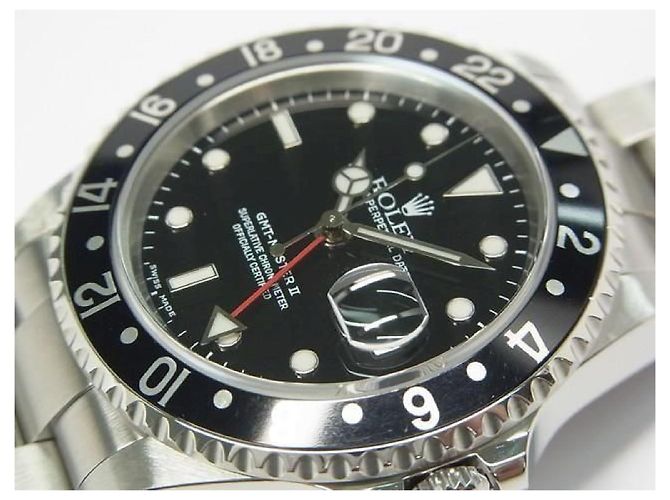 ROLEX GMT MasterII lunetta nera 16710 serie P Uomo Argento - vista 4