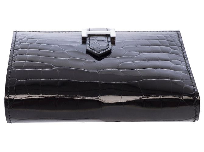 Béarn Hermès HERMES Bearn Exotic Leather Accessory Black - 103690 - view 10