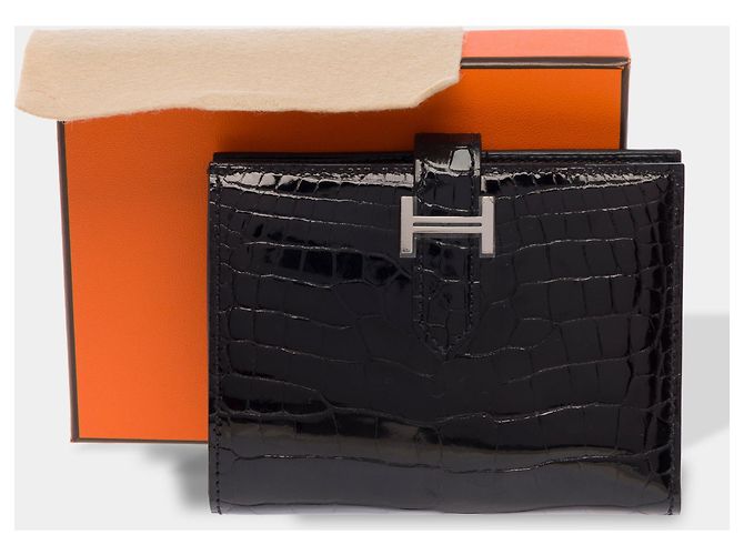 Béarn Hermès HERMES Bearn Exotic Leather Accessory Black - 103690 - view 2