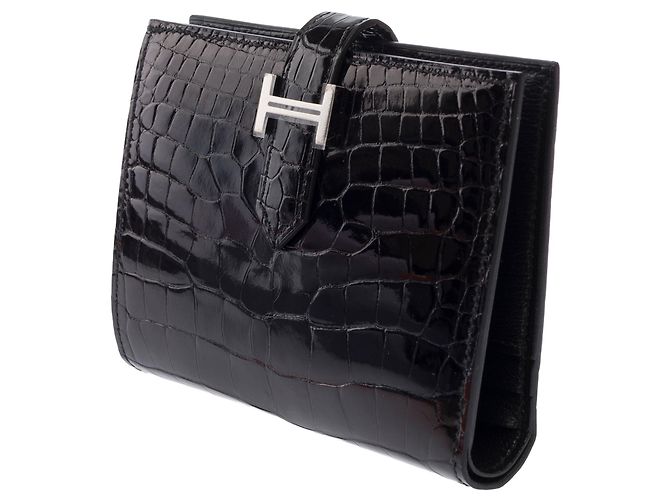 Béarn Hermès HERMES Bearn Exotic Leather Accessory Black - 103690 - view 5