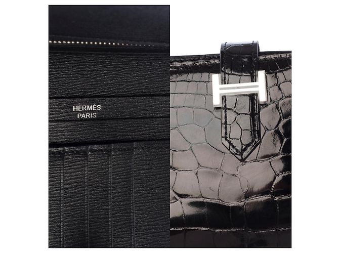 Béarn Hermès HERMES Bearn Exotic Leather Accessory Black - 103690 - view 7