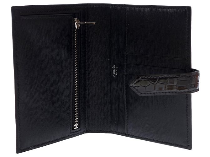 Béarn Hermès HERMES Bearn Exotic Leather Accessory Black - 103690 - view 9