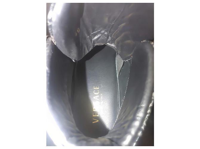 Versace Palazzo Croco Embossed Leather Medusa Sneaker Alte Nero D'oro - vista 8