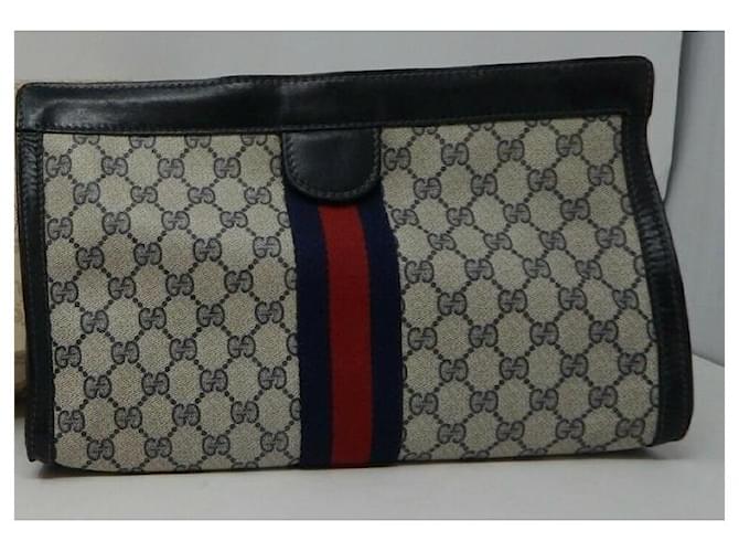 Pochette Gucci Monogram con Striscia Web Rosso Beige Blu scuro - vista 2