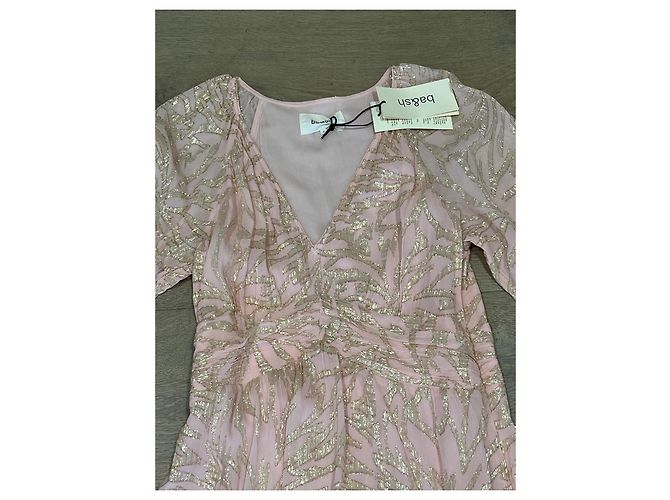Vestido largo Ba&sh rosa con estampado botánico dorado - vista 11