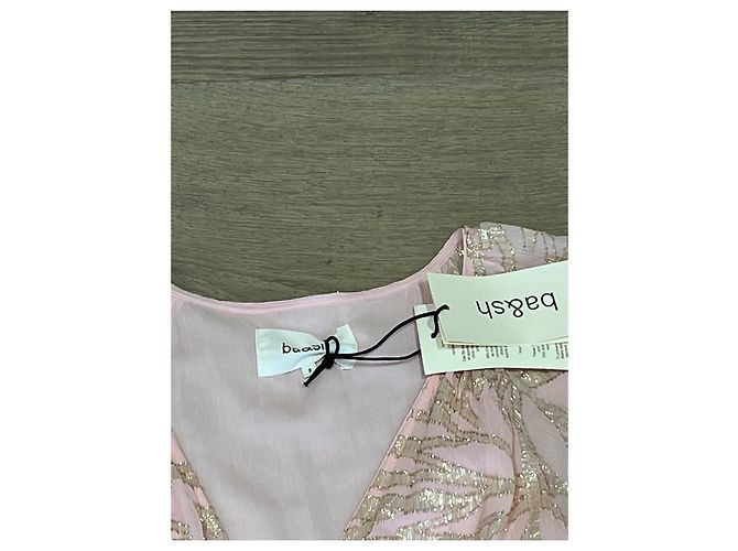 Vestido largo Ba&sh rosa con estampado botánico dorado - vista 13
