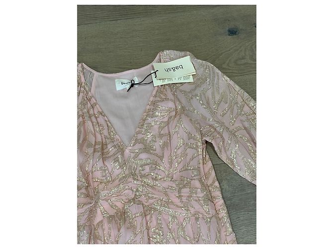 Vestido largo Ba&sh rosa con estampado botánico dorado - vista 14