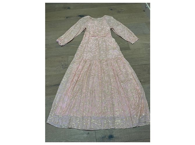 Vestido largo Ba&sh rosa con estampado botánico dorado - vista 16