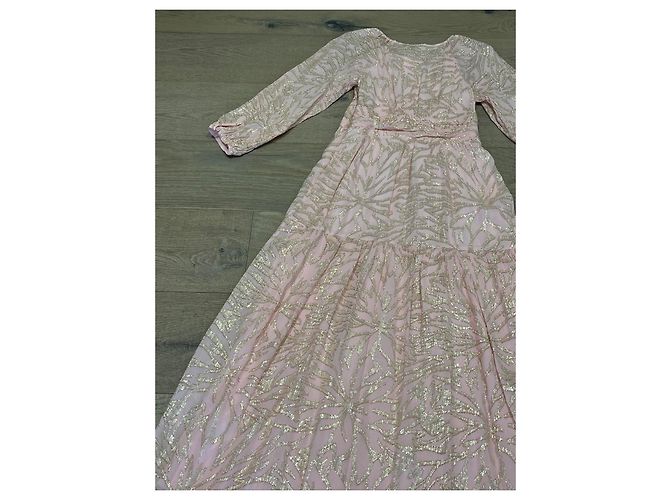 Vestido largo Ba&sh rosa con estampado botánico dorado - vista 18