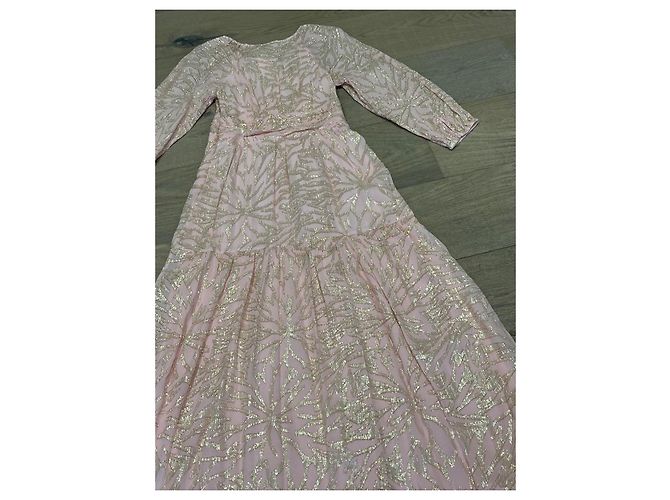 Vestido largo Ba&sh rosa con estampado botánico dorado - vista 19
