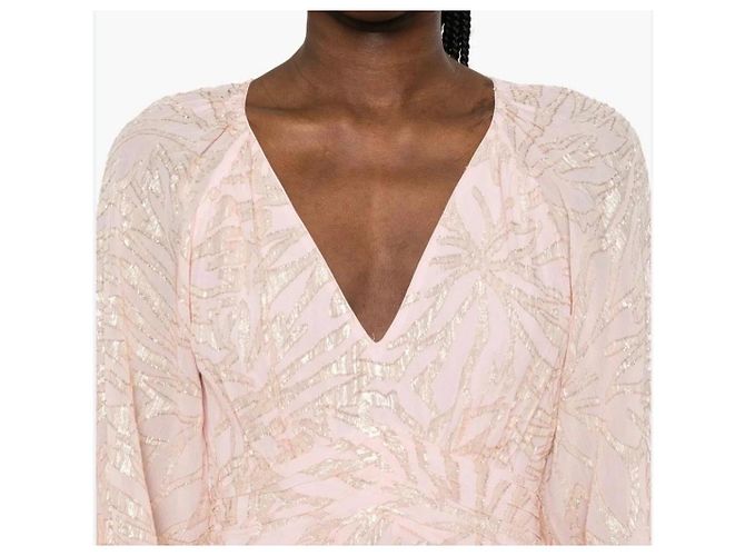 Vestido largo Ba&sh rosa con estampado botánico dorado - vista 2