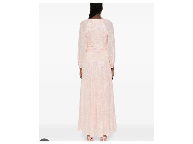Vestido largo Ba&sh rosa con estampado botánico dorado - vista 3