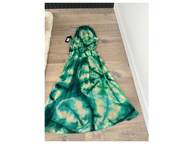 Pinko grünes Maxikleid mit Tie-Dye-Print Weiß Gelb - Ansicht 11