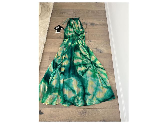 Pinko grünes Maxikleid mit Tie-Dye-Print Weiß Gelb - Ansicht 12