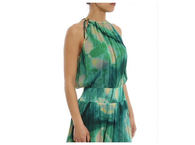 Pinko grünes Maxikleid mit Tie-Dye-Print Weiß Gelb - Ansicht 2