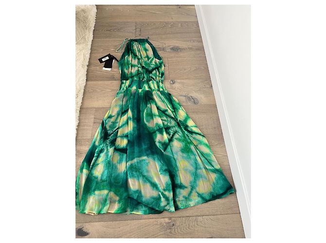 Pinko grünes Maxikleid mit Tie-Dye-Print Weiß Gelb - Ansicht 3