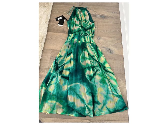 Pinko grünes Maxikleid mit Tie-Dye-Print Weiß Gelb - Ansicht 4