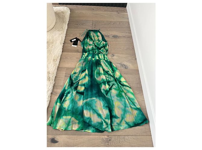 Pinko grünes Maxikleid mit Tie-Dye-Print Weiß Gelb - Ansicht 5