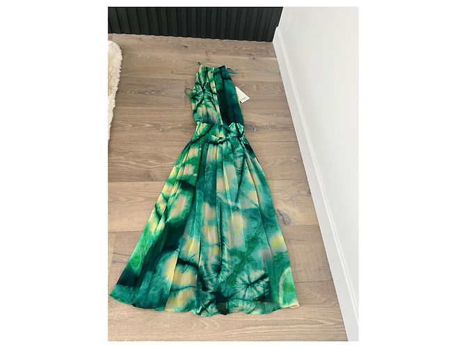 Pinko grünes Maxikleid mit Tie-Dye-Print Weiß Gelb - Ansicht 6