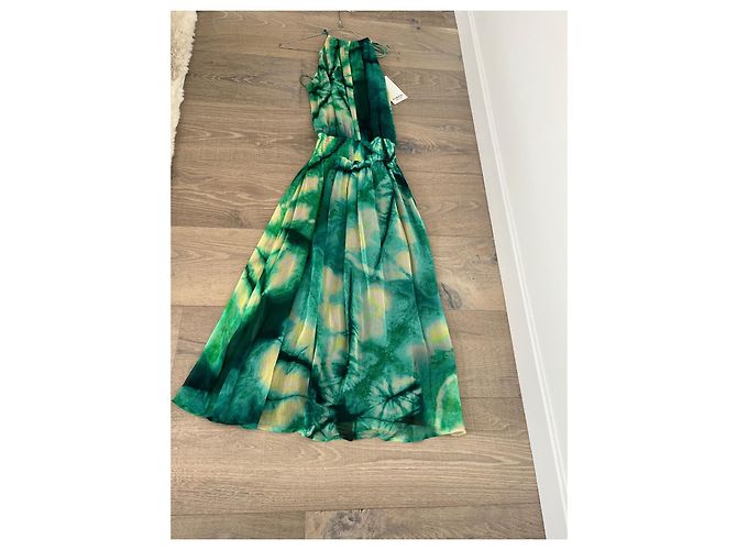 Pinko grünes Maxikleid mit Tie-Dye-Print Weiß Gelb - Ansicht 8