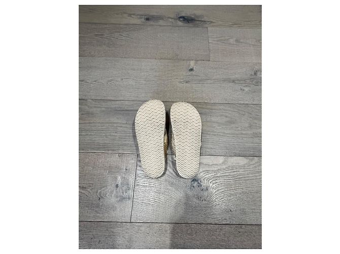 Miu Miu Mou Sandali piatti in paglia intrecciata e pelle Beige D'oro - vista 9