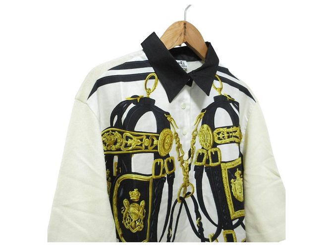 Hermès Polo a maniche corte in twill Hermes Brides De Gala Bianco - vista 4