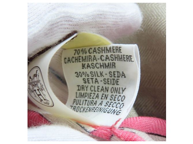 Sciarpa triangolare in cashmere Exlibris Hermès Rosa Beige Sabbia - vista 12