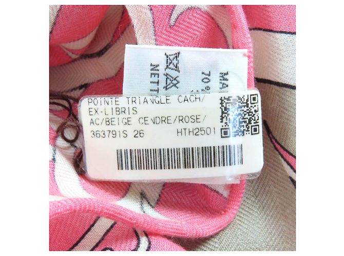 Sciarpa triangolare in cashmere Exlibris Hermès Rosa Beige Sabbia - vista 14