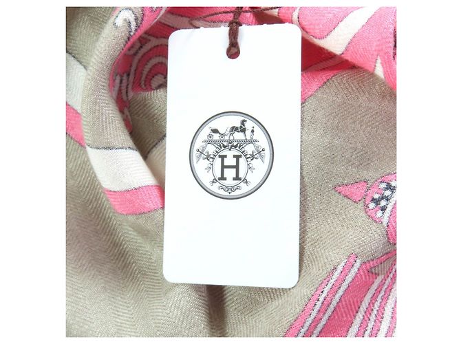 Sciarpa triangolare in cashmere Exlibris Hermès Rosa Beige Sabbia - vista 15