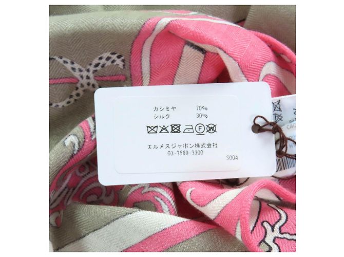 Sciarpa triangolare in cashmere Exlibris Hermès Rosa Beige Sabbia - vista 16